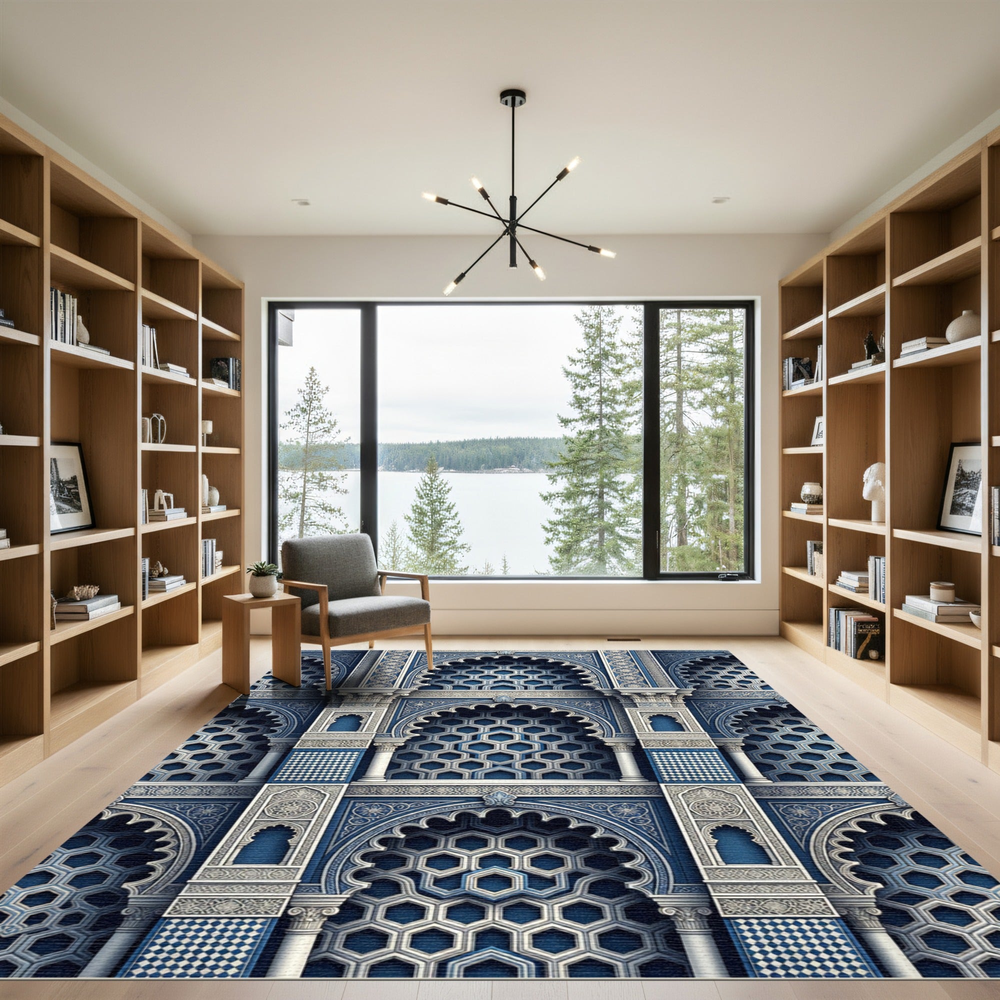 Royal Blue Geometric Archway Court Rug