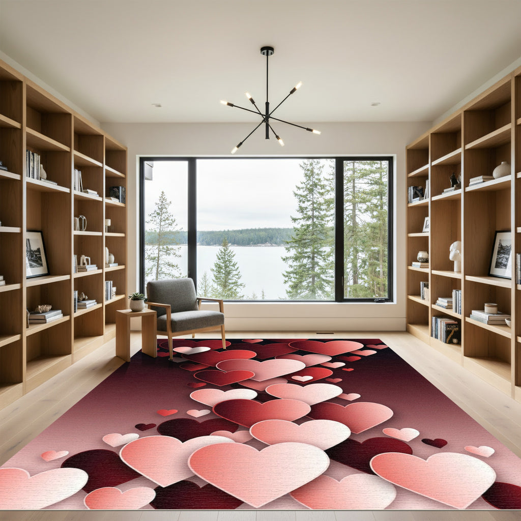 Crimson Pink Hearts Cascade Rug