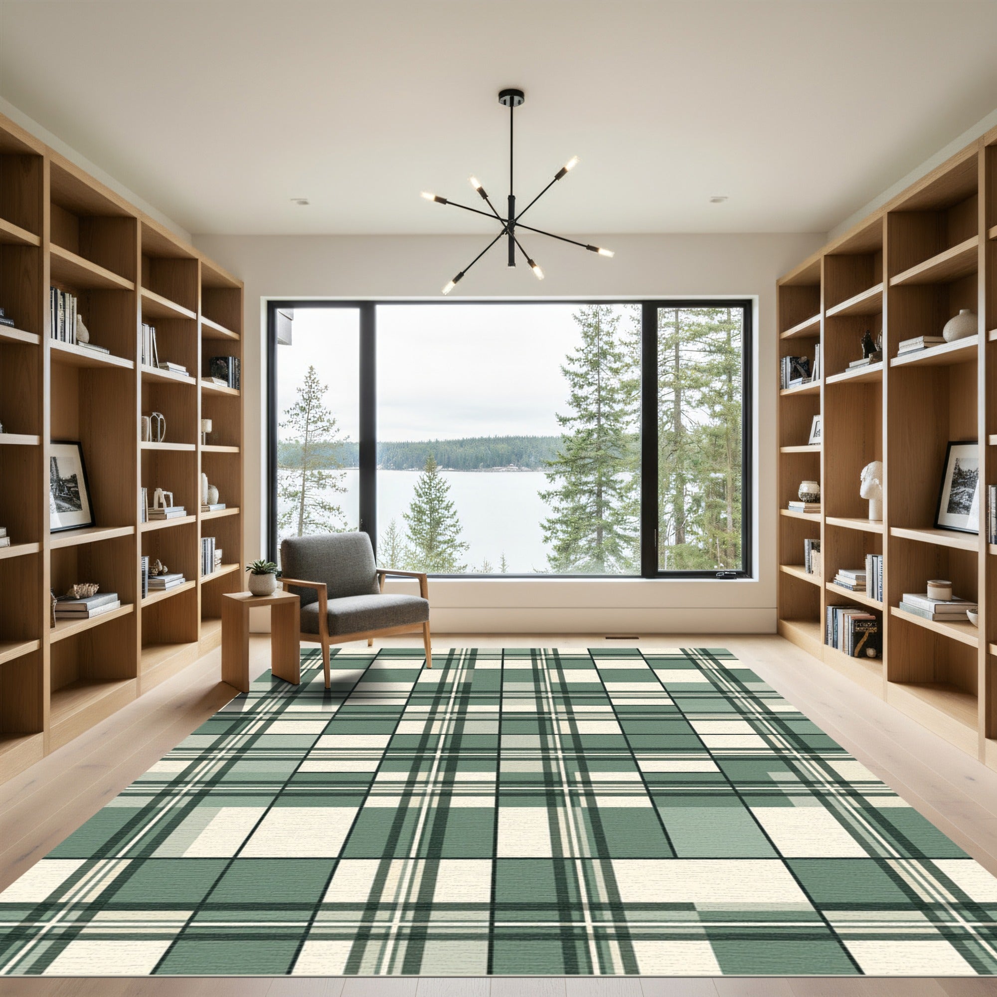 Sage Green Modern Plaid Composition Rug