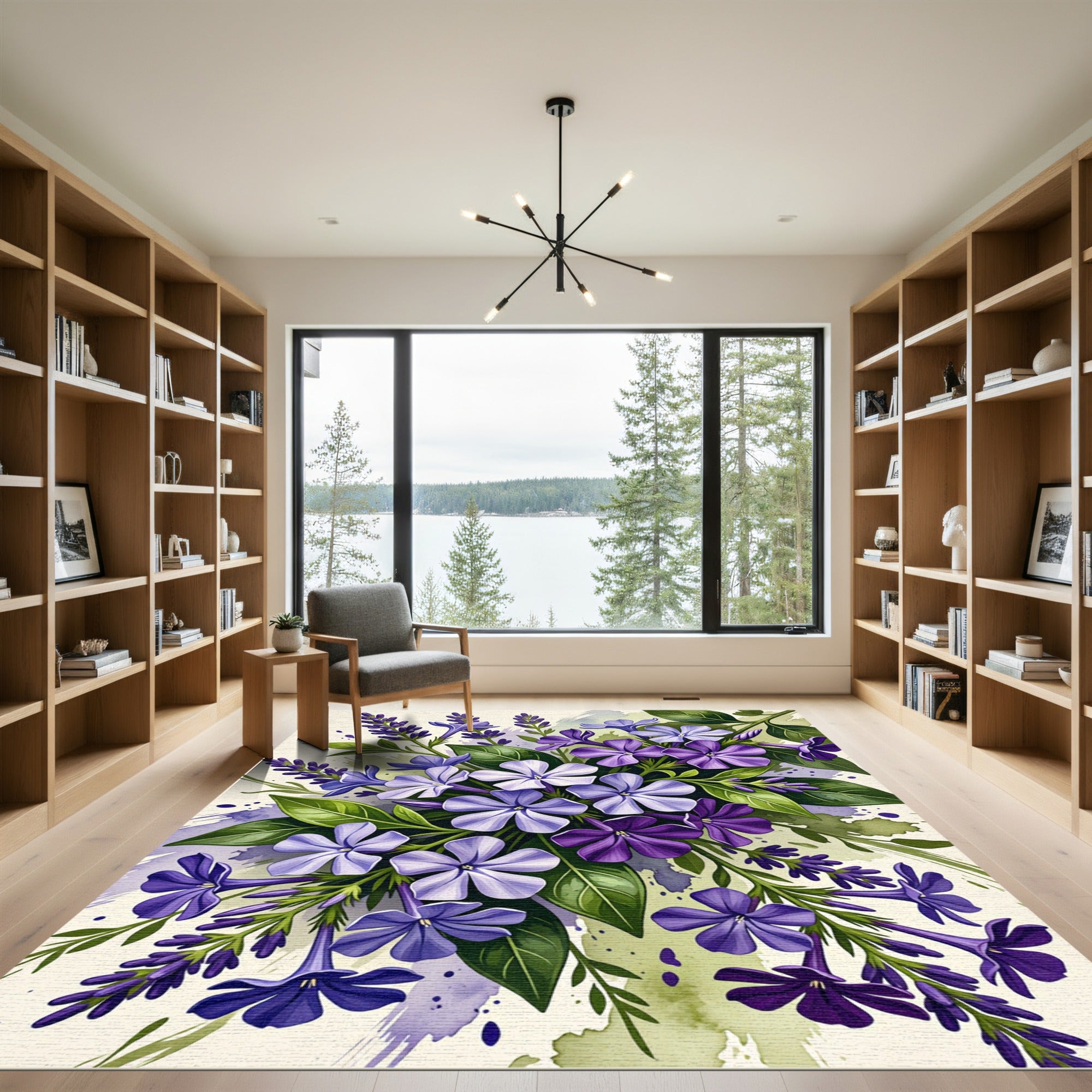 Watercolor Purple Phlox Garden Floral Rug