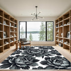 Dramatic Gray Peony Blossom Arrangement Rug