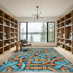 Interwoven Azure and Golden Branch Weave Rug