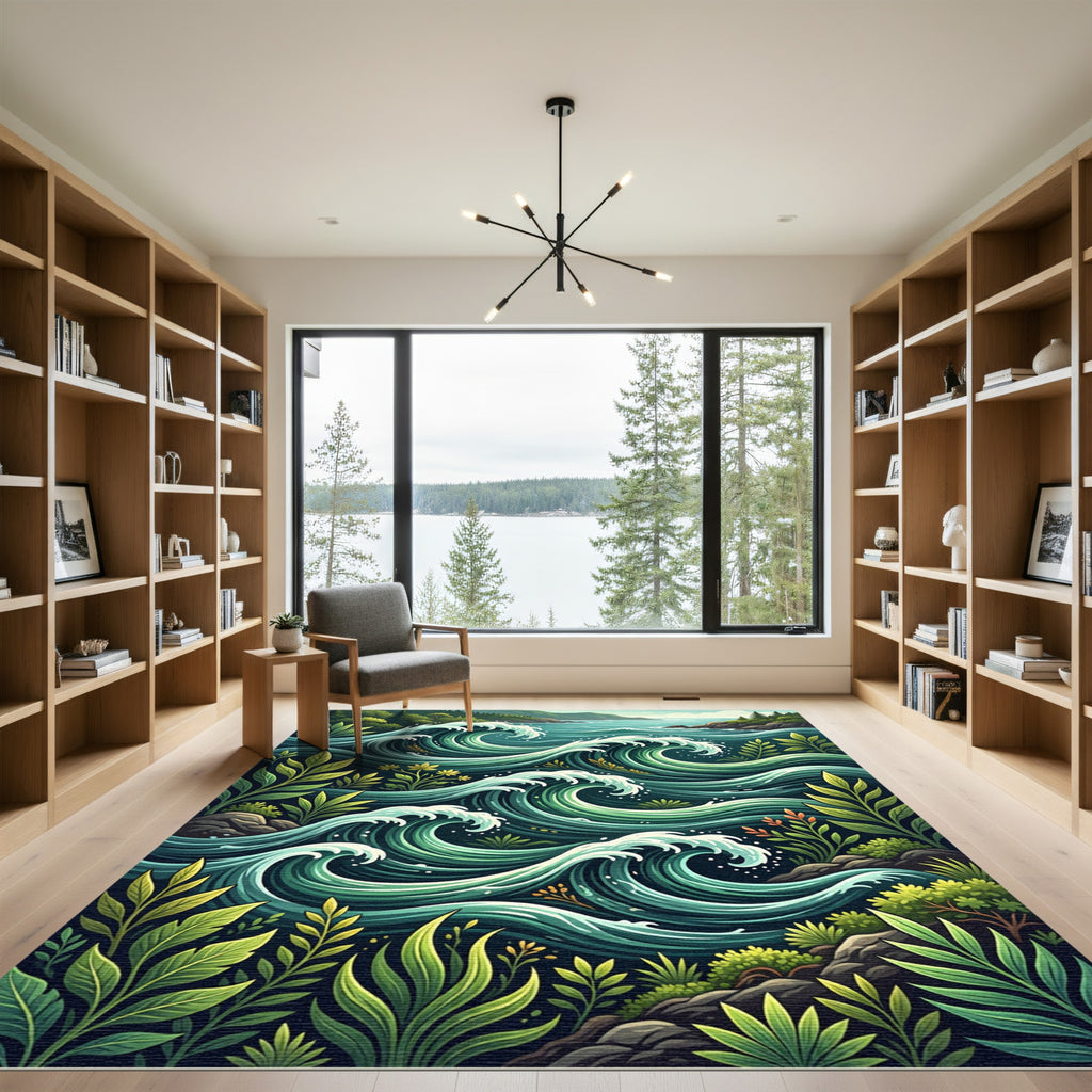 Emerald Lush Wave Ocean Foliage Rug