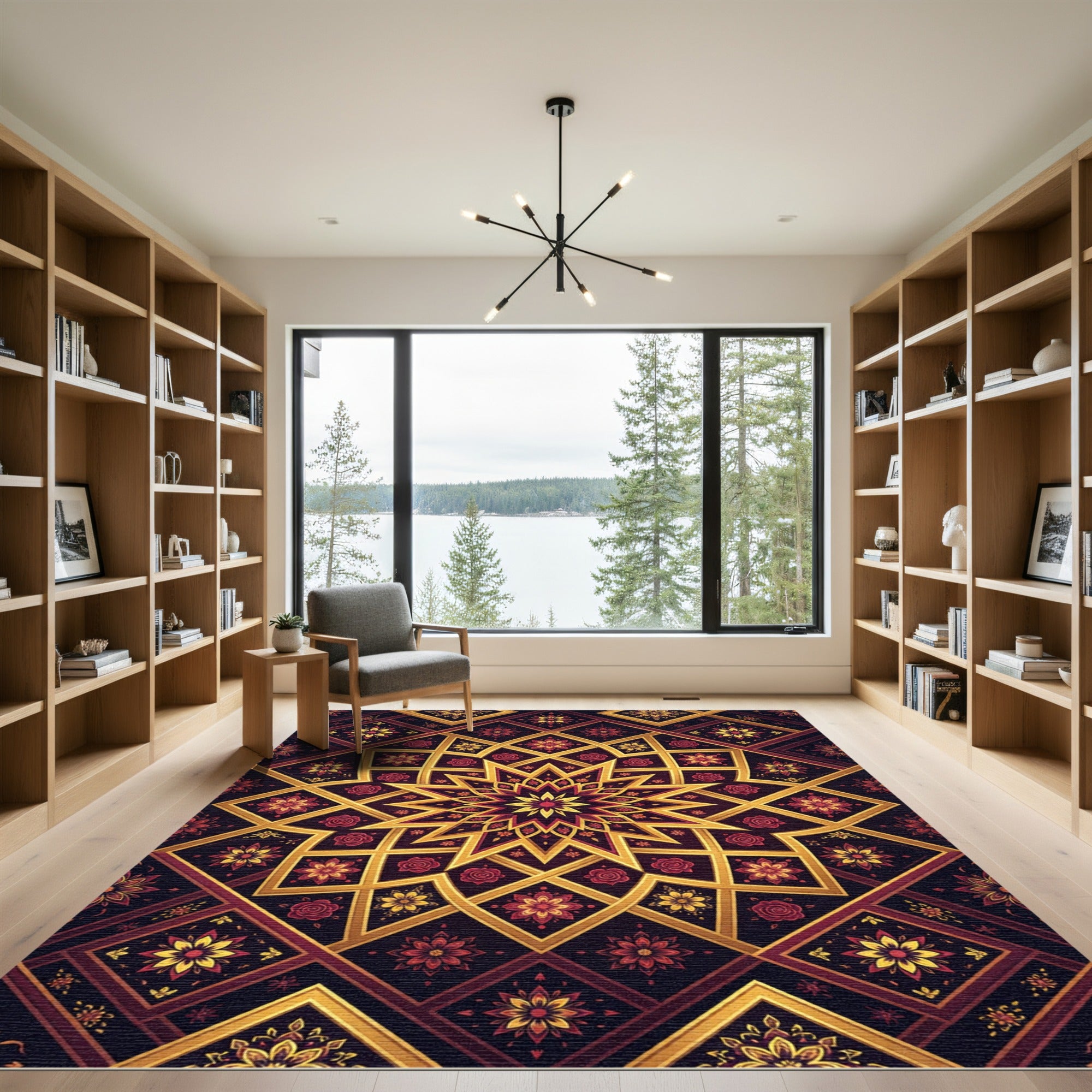 Ornate Gold Floral Star Medallion Rug