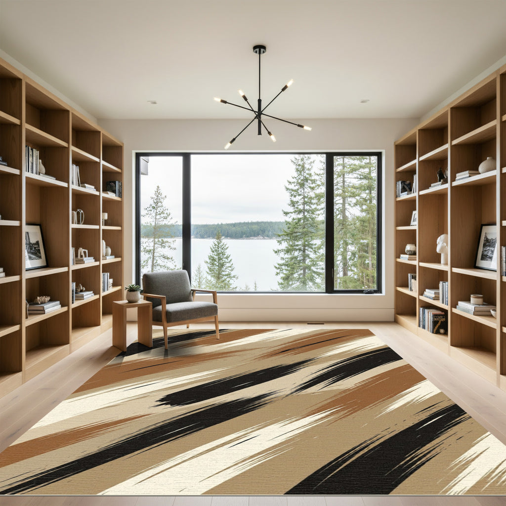 Abstract Earthy Brown Painted Stripe Rug