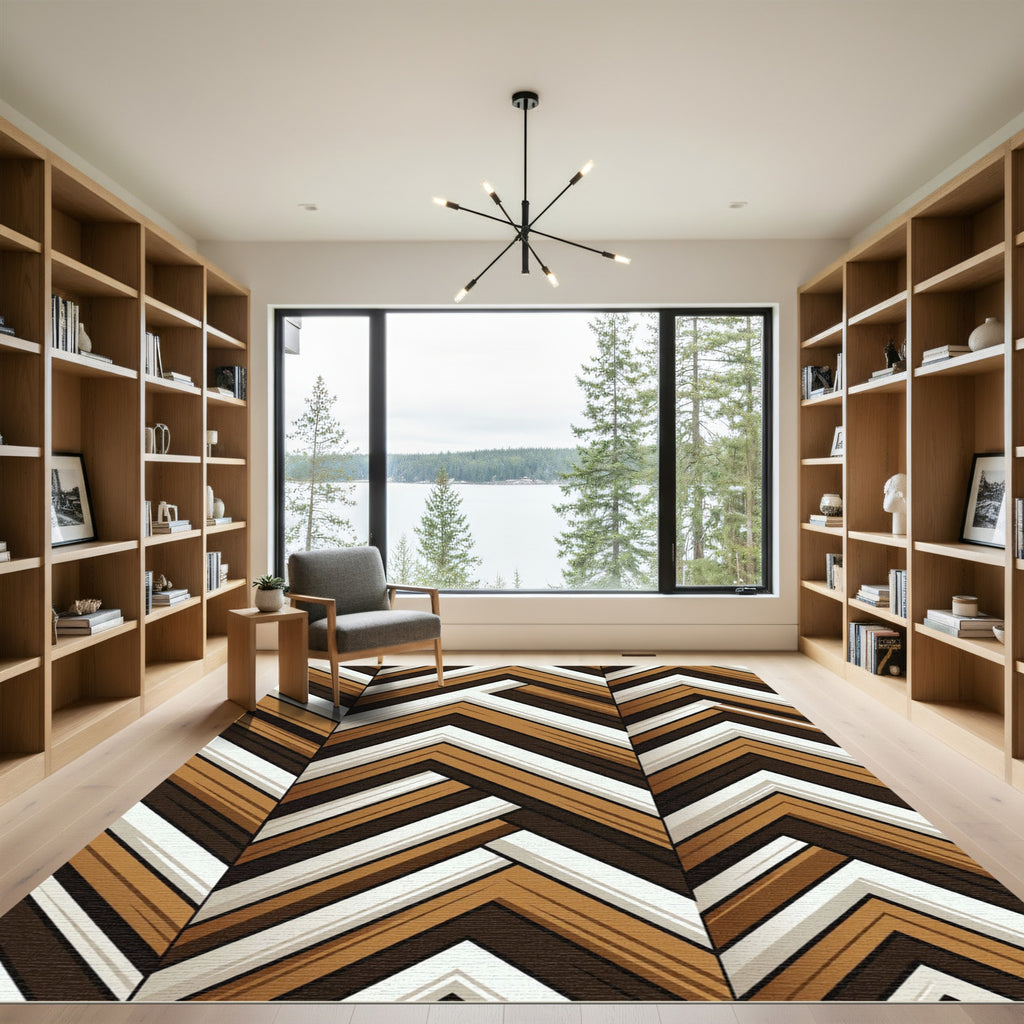Modern Geometric Brown Chevron Herringbone Rug