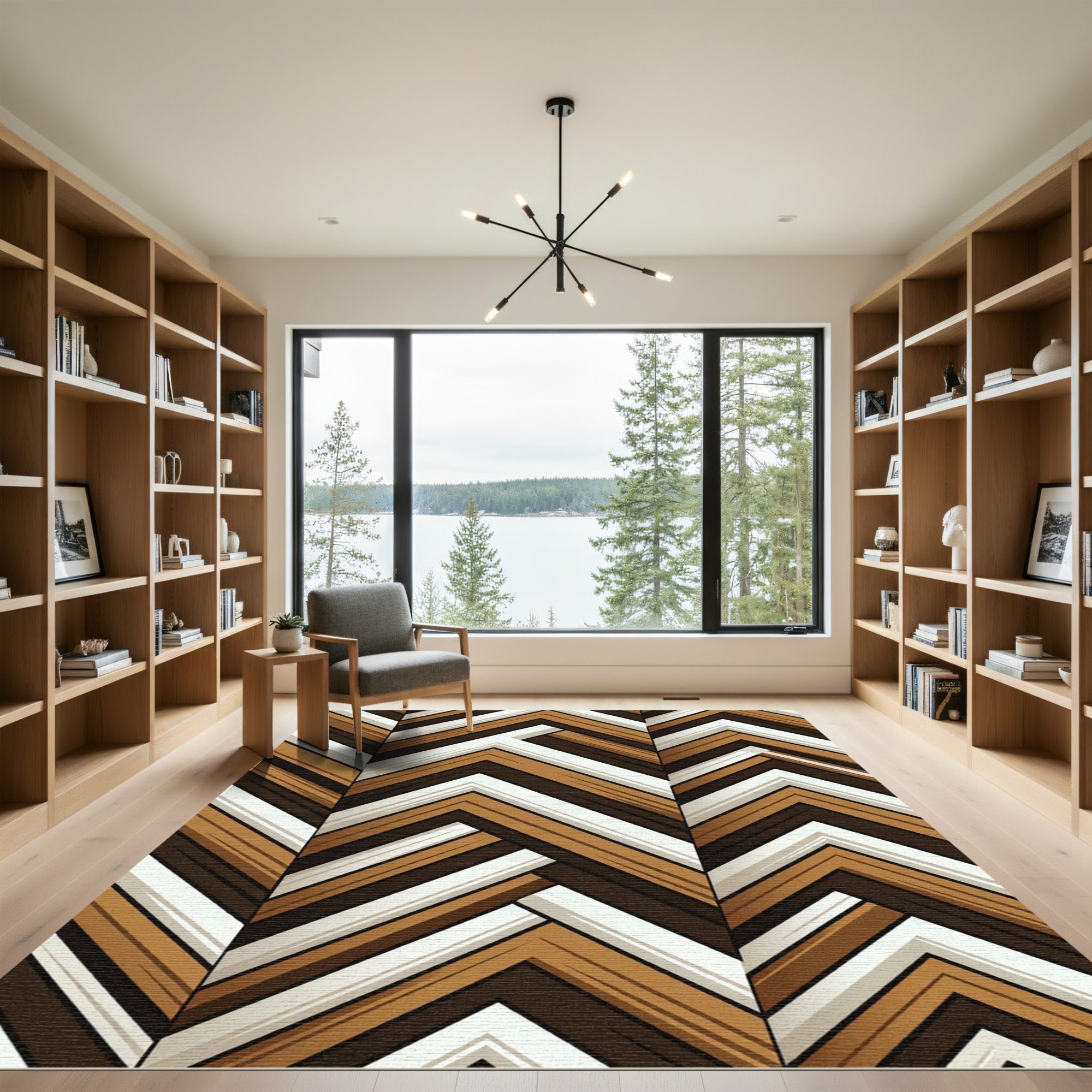 Modern Geometric Brown Chevron Herringbone Rug