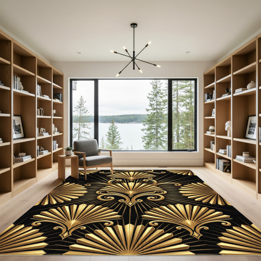 Art Deco Gold Fan Geometric Rug