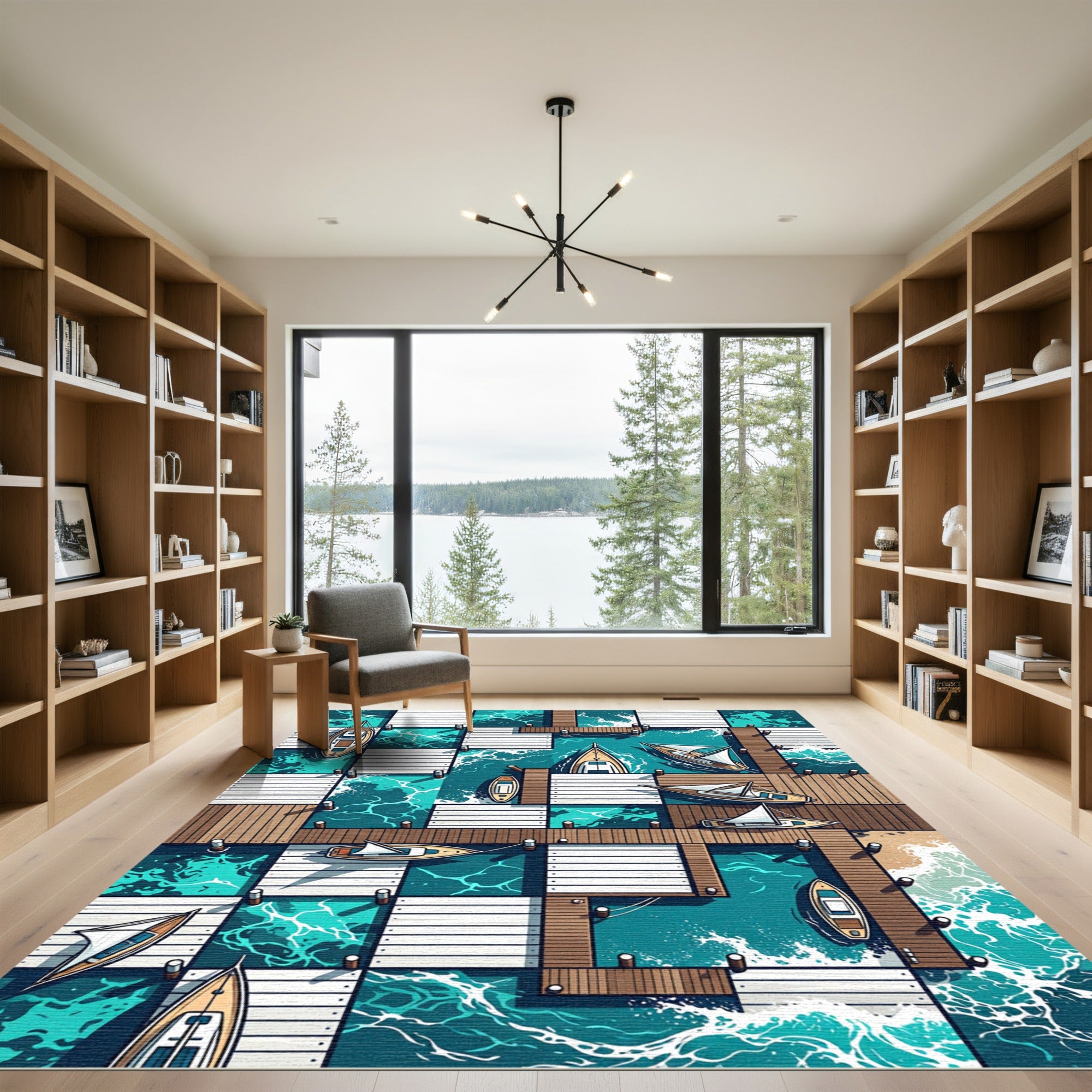 Coastal Dock Nautical Sailboats Water Rug