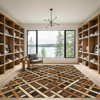 Geometric Brown Wooden Lattice Weave Rug