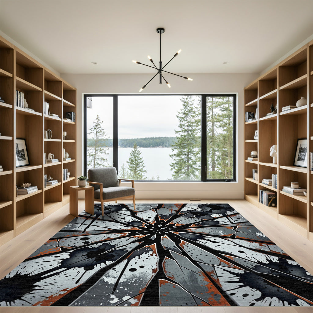 Shattered Monochrome Industrial Grunge Abstract Rug