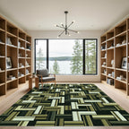 Earthy Olive Layered Geometric Block Rug