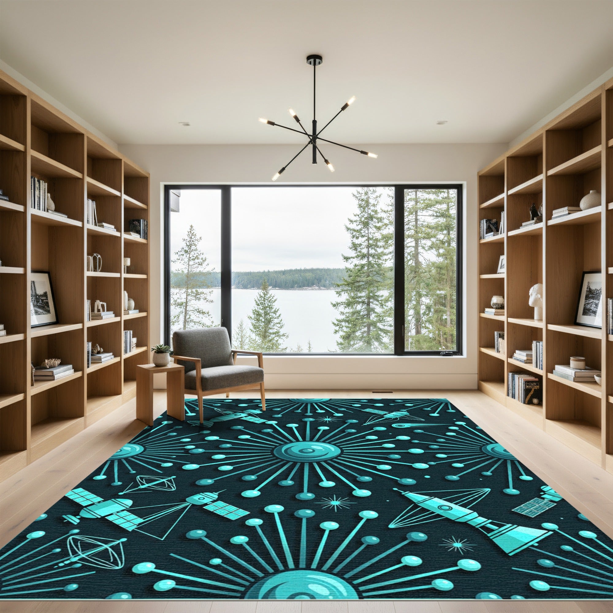 Retro Atomic Teal Spacecraft Collection Rug