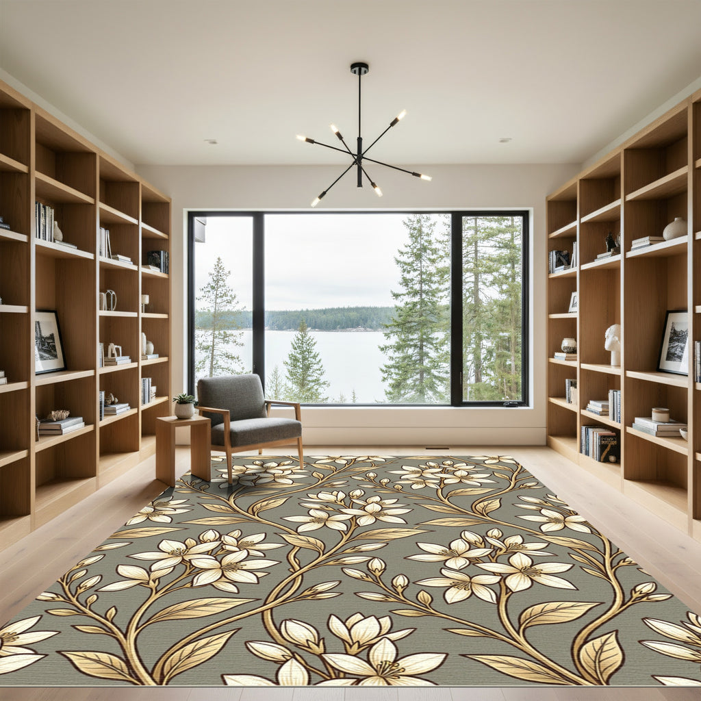 Cream Floral Vine Art Nouveau Rug