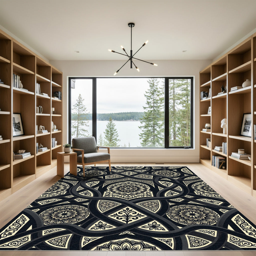 Monochromatic Floral Interlocking Scroll Weave Rug