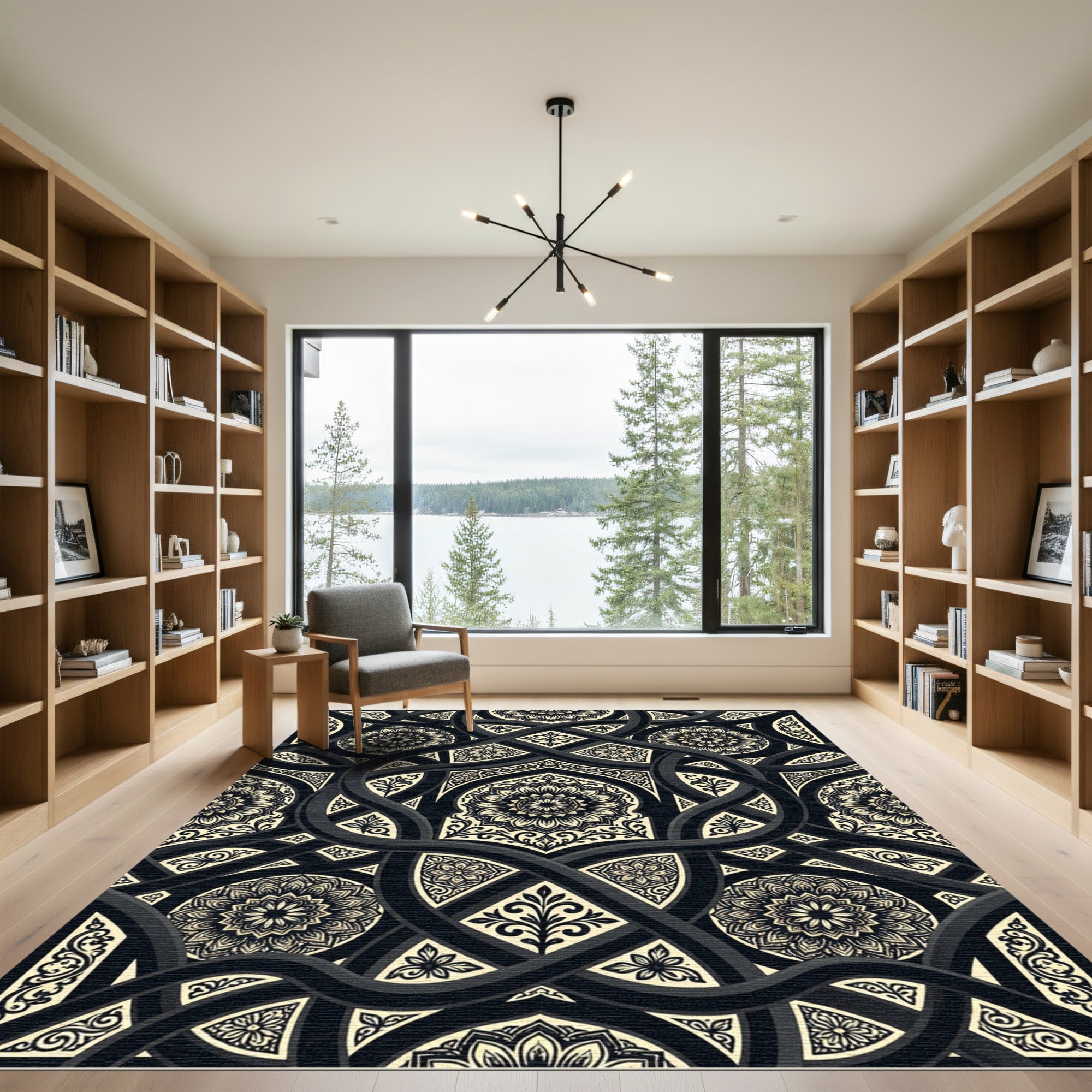 Monochromatic Floral Interlocking Scroll Weave Rug