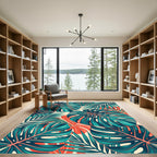 Tropical Teal and Coral Monstera Leaf Rug