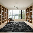 Monochrome Geometric Wood Plank Art Rug