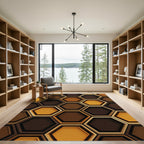 Golden Brown Hexagon Tile Arrangement Rug