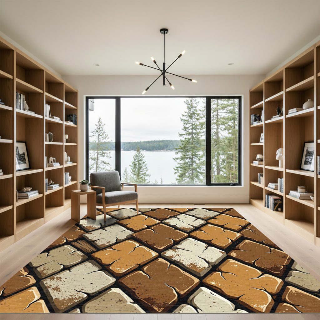 Earthy Brown Terracotta Diamond Mosaic Rug
