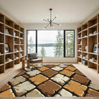 Earthy Brown Terracotta Diamond Mosaic Rug