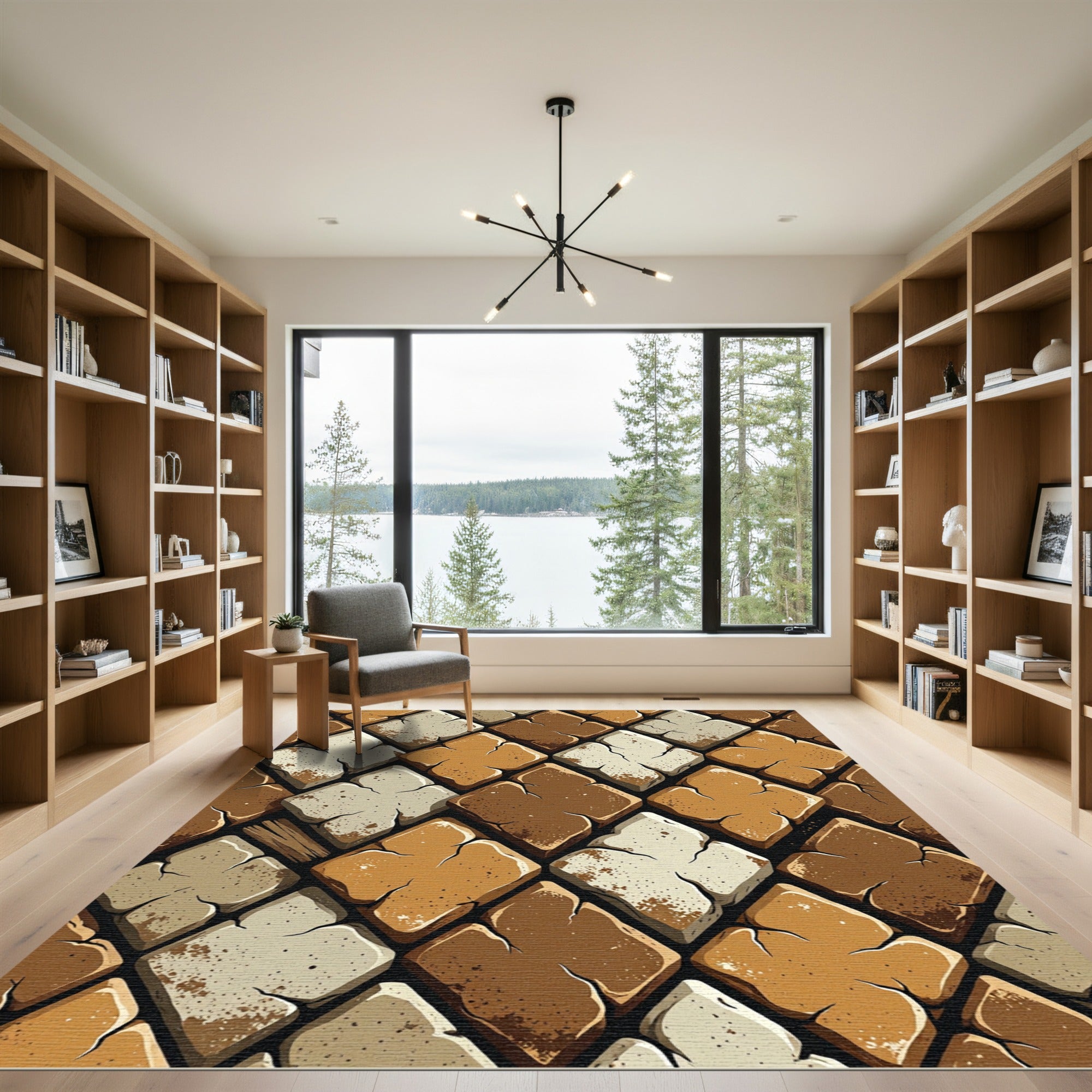 Earthy Brown Terracotta Diamond Mosaic Rug