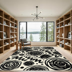 Bold Black Scribble Swirl Composition Rug