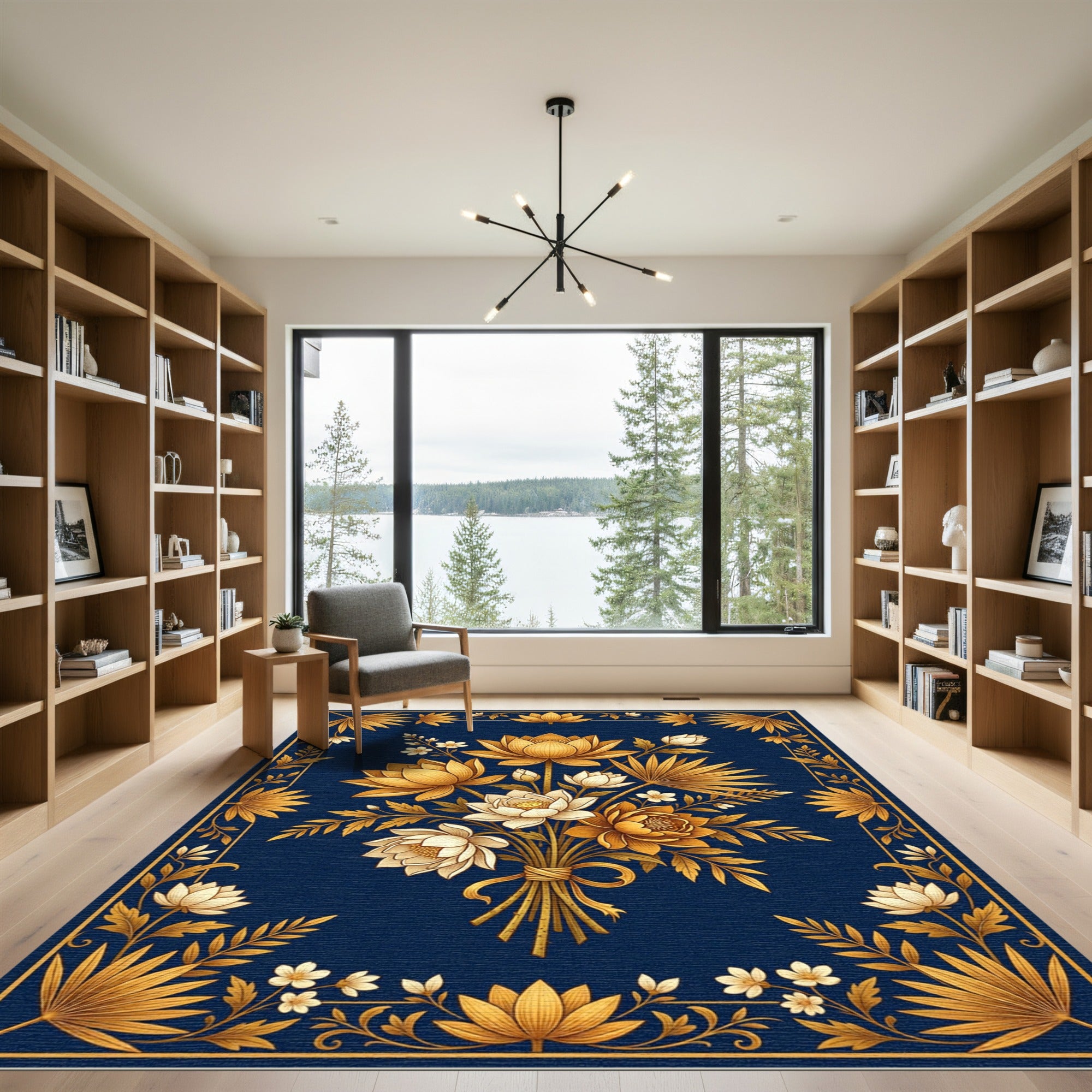 Gold Lotus Botanical Navy Accent Rug