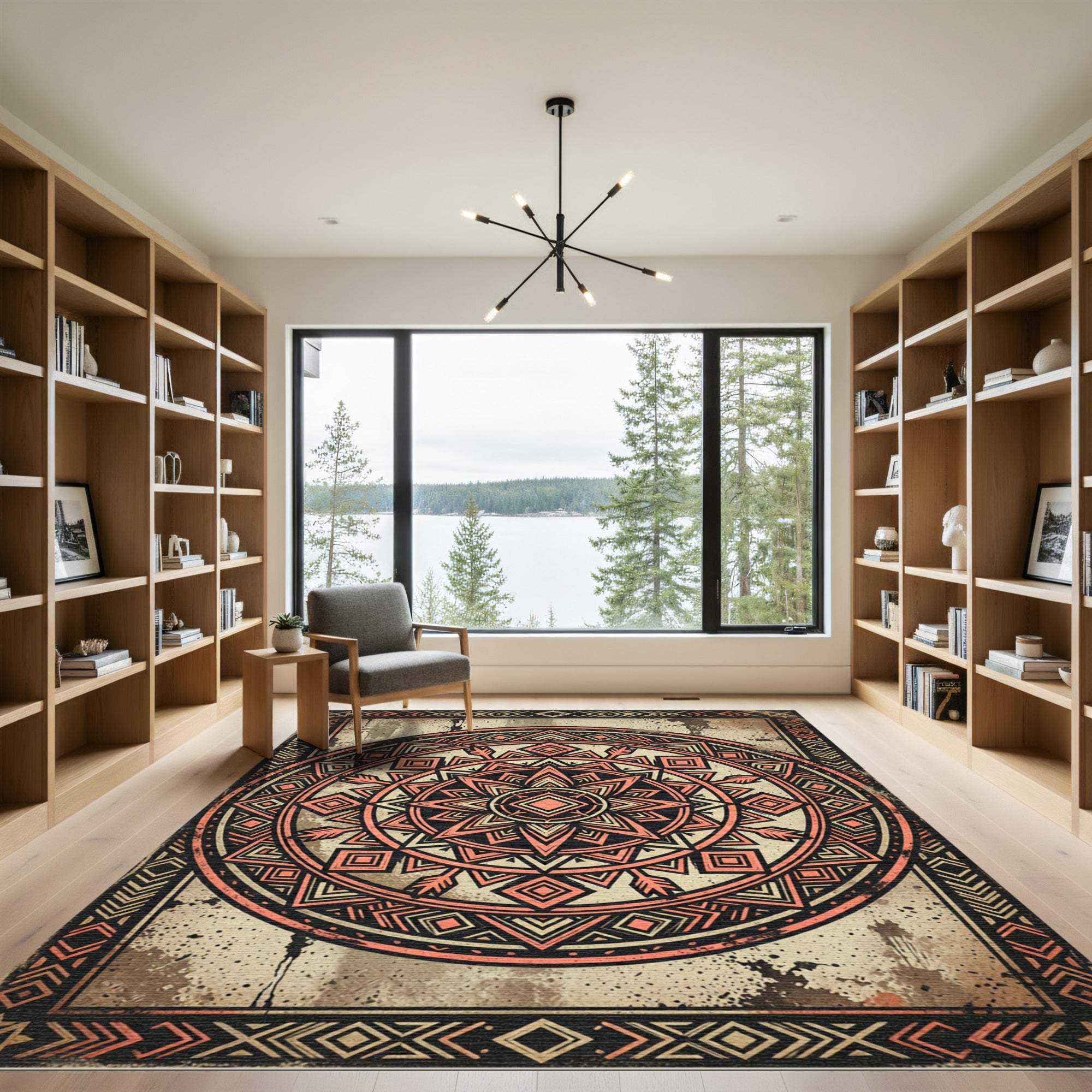 Earthy Terracotta Geometric Tribal Mandala Rug