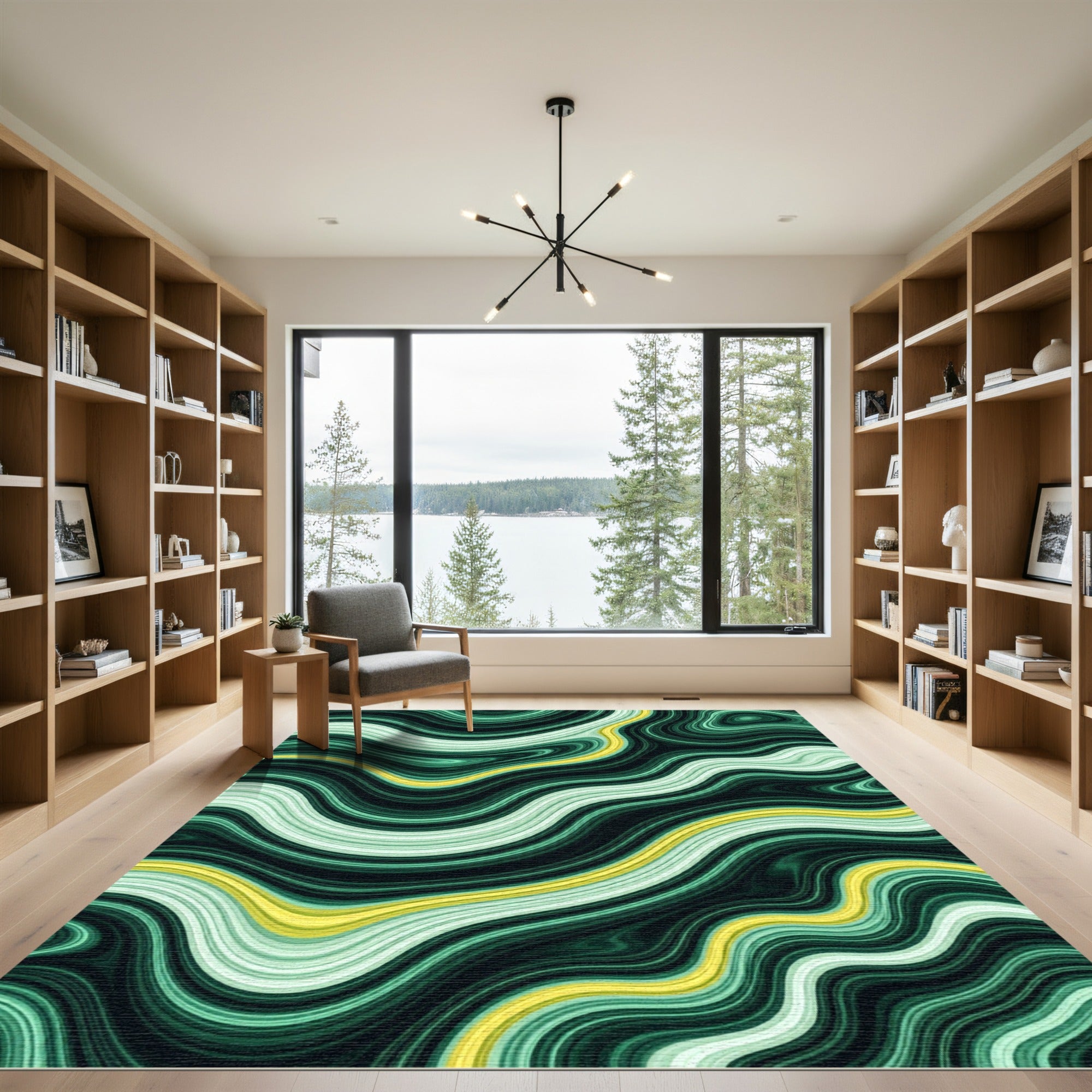 Emerald Swirls With Golden Accent Rug