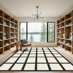 Black Cream Geometric Grid Rug