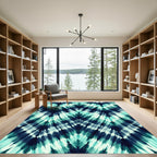 Teal Indigo Chevron Ikat Ripple Rug