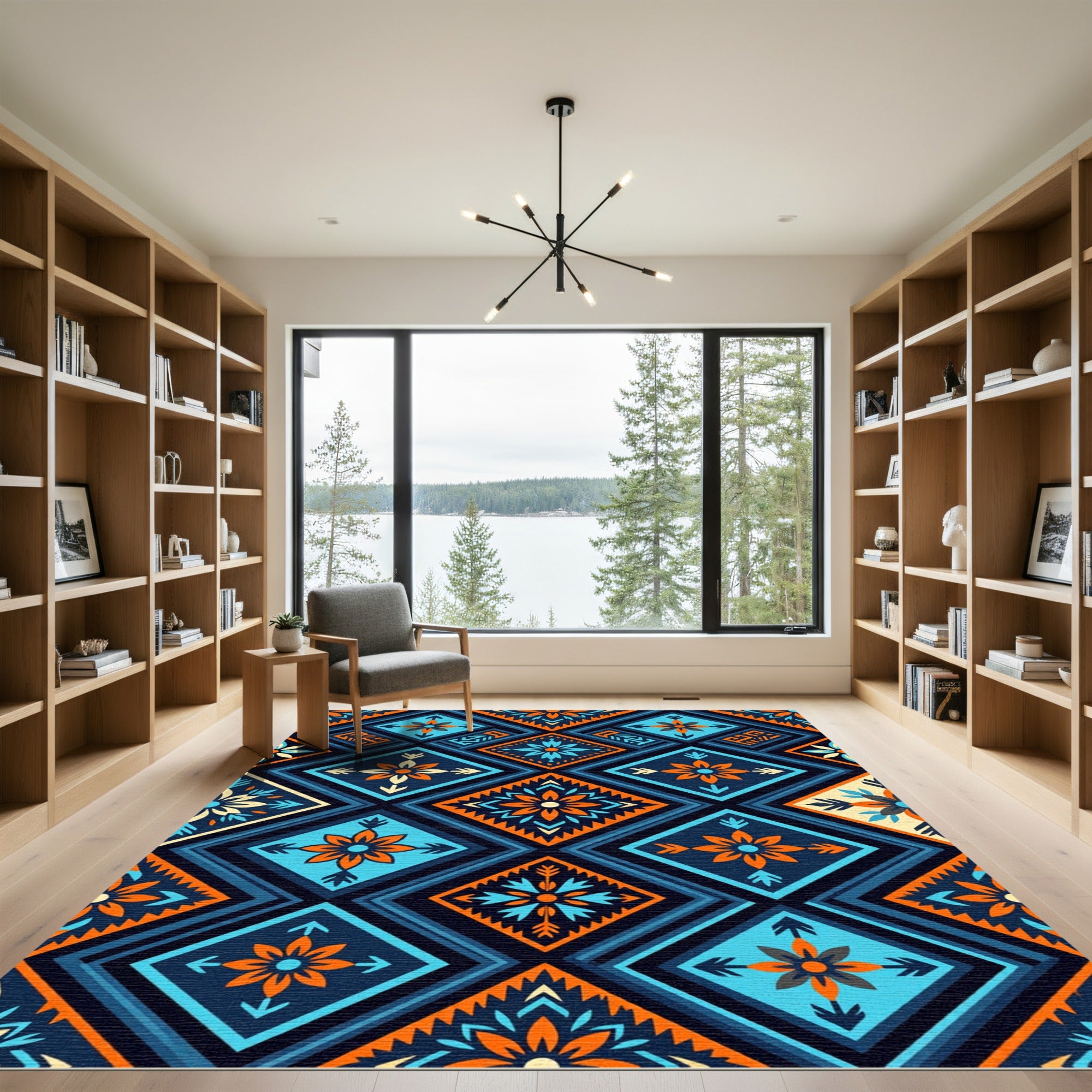 Vibrant Blue and Orange Geo Floral Rug