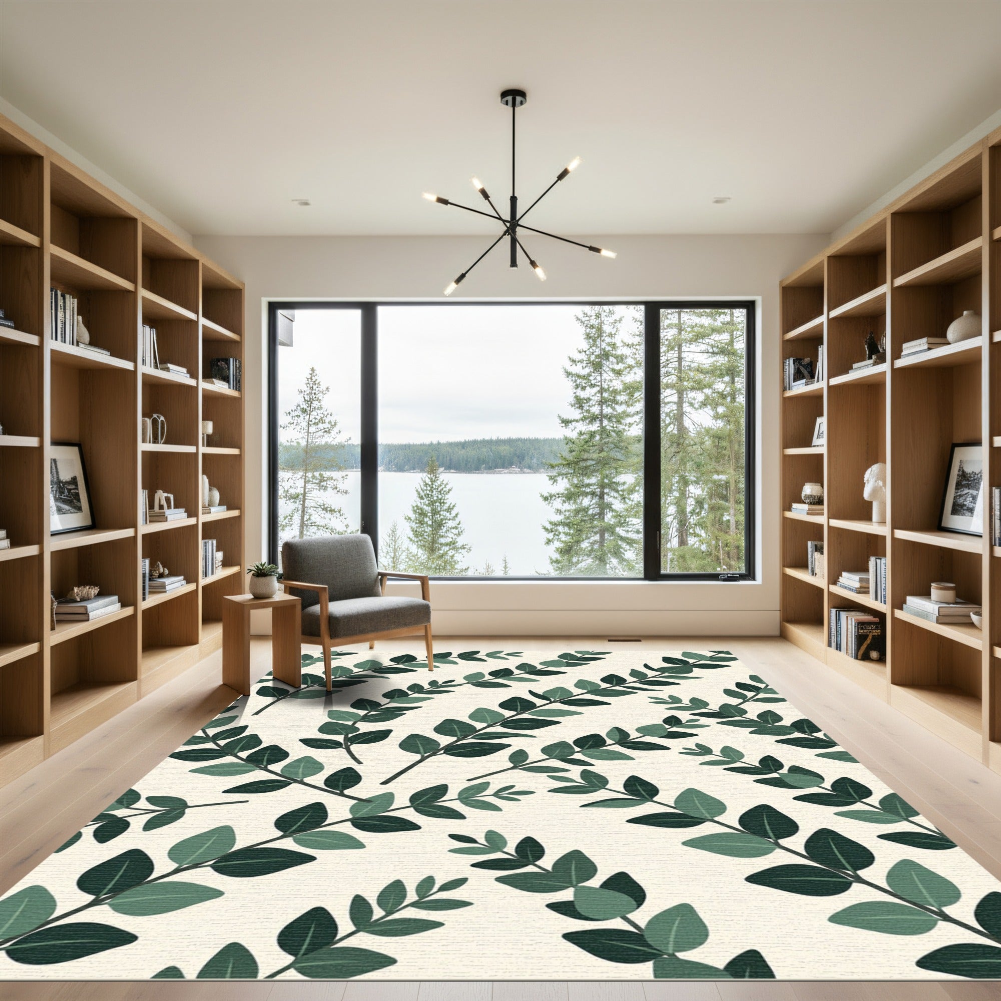 Earthy Green Leafy Branches Rug