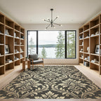 Elegant Charcoal and Gold Damask Wallpaper Rug