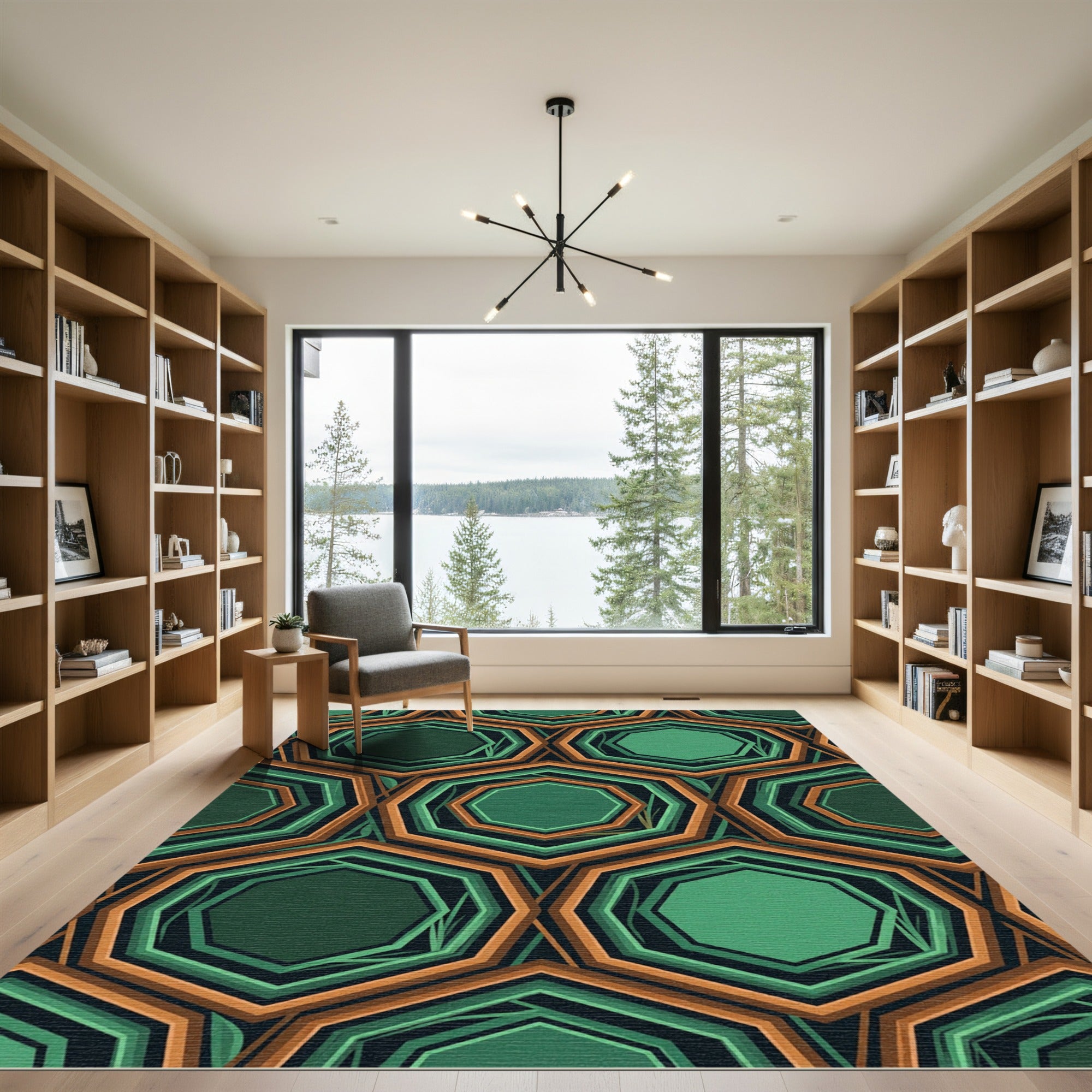 Emerald Geometric Hexagonal Art Deco Overlay Rug