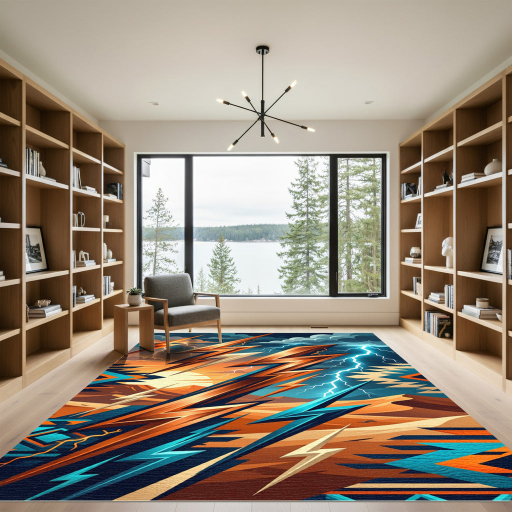 Electric Sunset Lightning Geometric Desert Abstract Rug