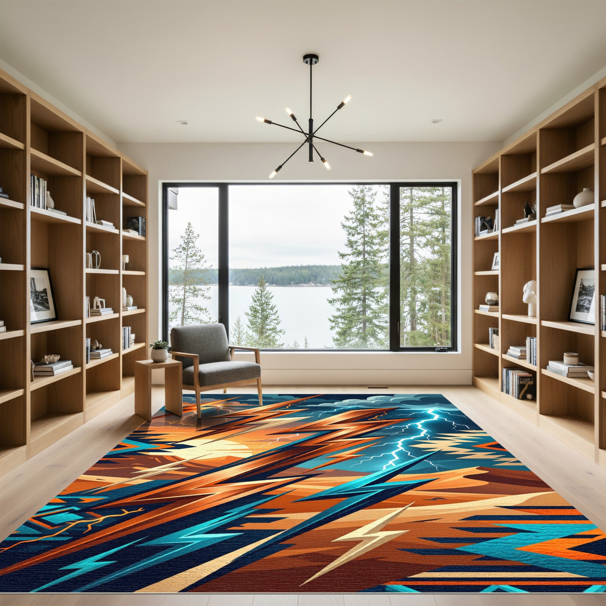 Electric Sunset Lightning Geometric Desert Abstract Rug