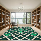 Modern Emerald Geometric Lattice Grid Rug