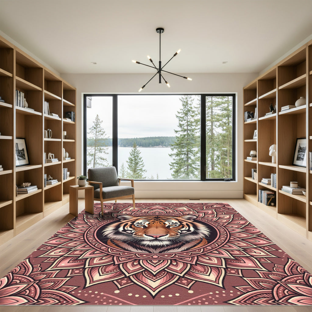 Earthy Rose Tiger Mandala Medallion Rug