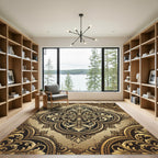 Ornate Golden Damask Floral Medallion Rug