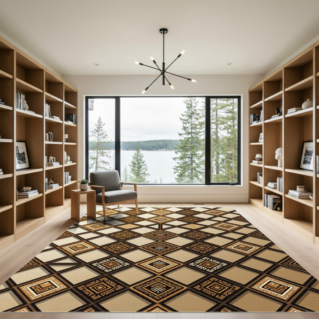 Golden Geometric Diamond Tribal Area Rug