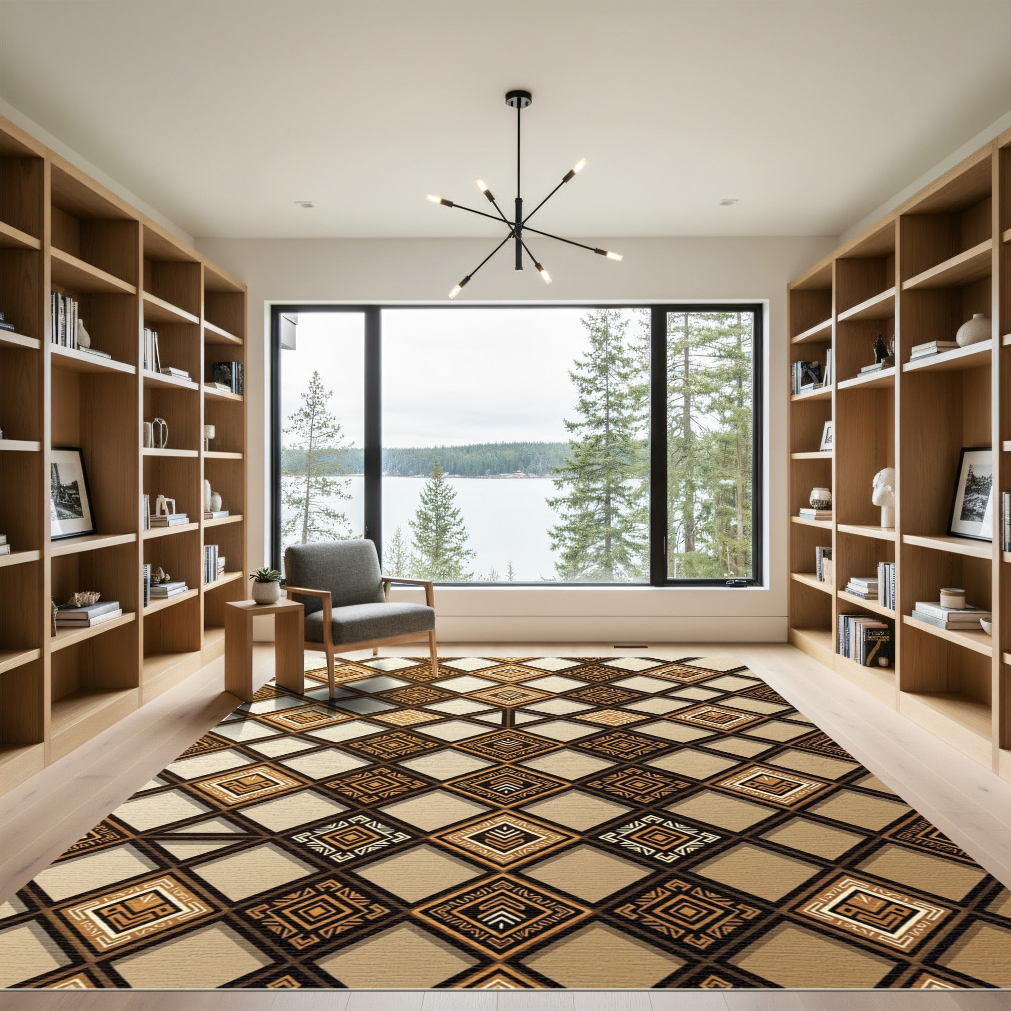 Golden Geometric Diamond Tribal Area Rug
