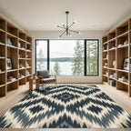 Midnight Slate and Beige Ikat Diamond Rug