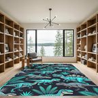 Blue Tropical Dinosaur Jungle Illustration Rug