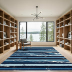 Navy Blue Striped Ocean Wave Art Rug