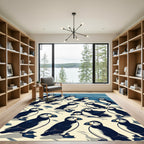 Whimsical Navy Blue Puffin Flock Rug