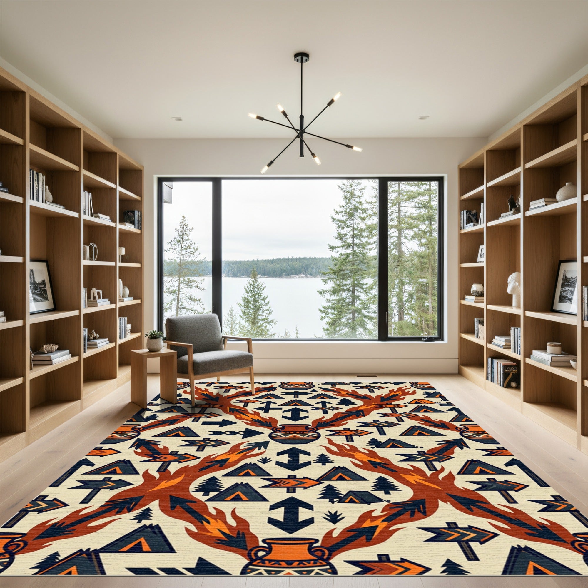 Earthy Southwestern Flame and Pottery Rug