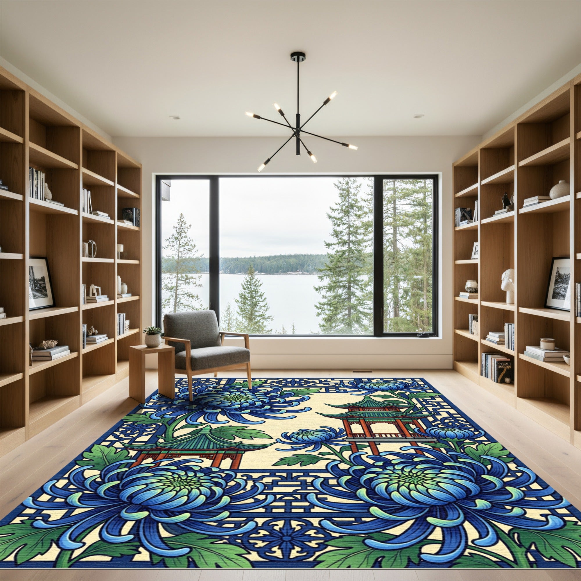 Blue Chrysanthemum Pagoda Orient Window Rug