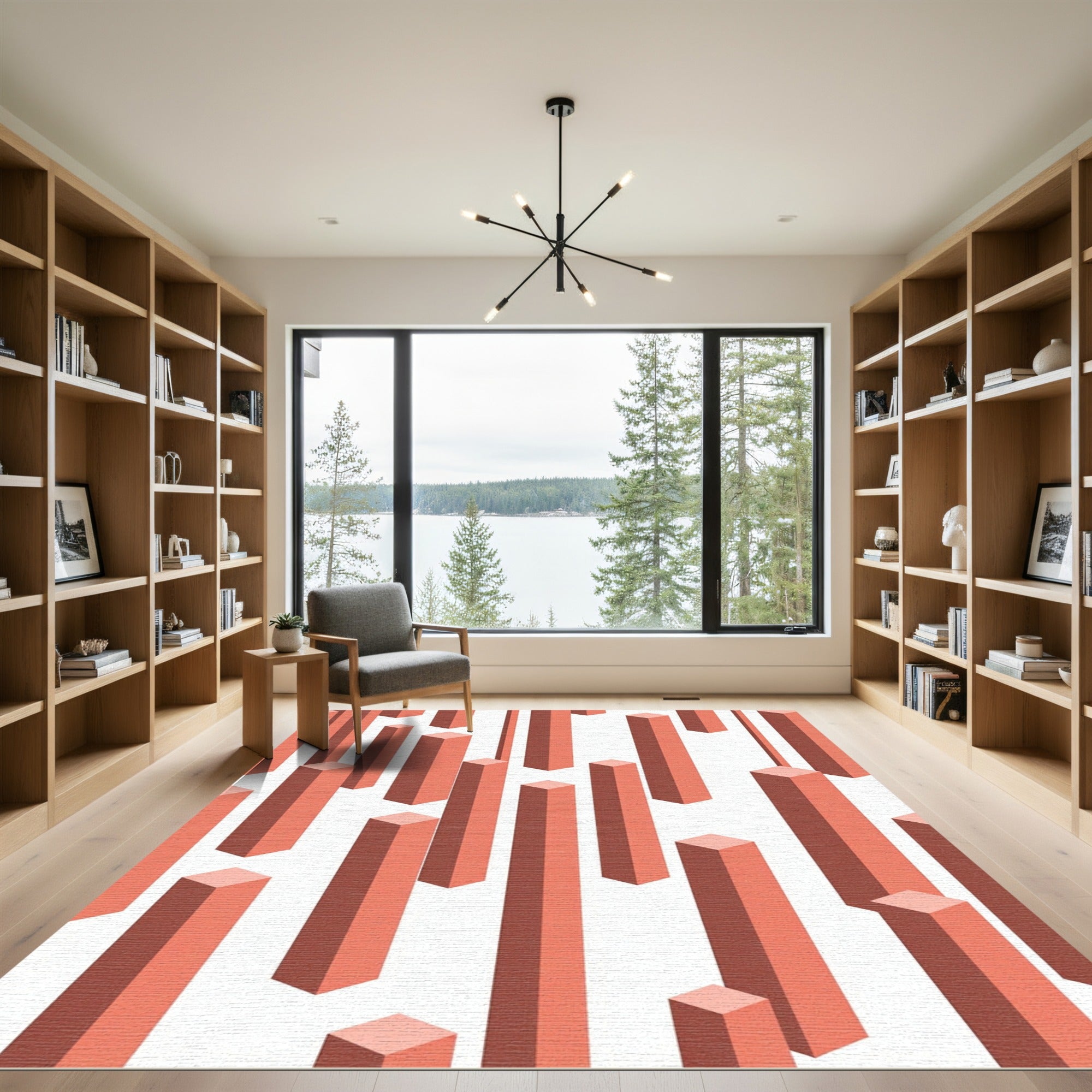 Coral Cuboid Columns Abstract Rug